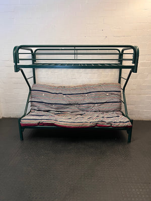 Green Metal Bunk Bed with Striped Futon Cushion – main front view