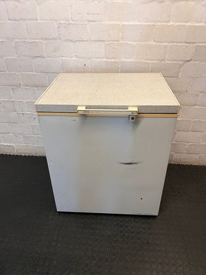 Defy Concept White Chest Freezer with Textured Lid — Good Working Order – main front view