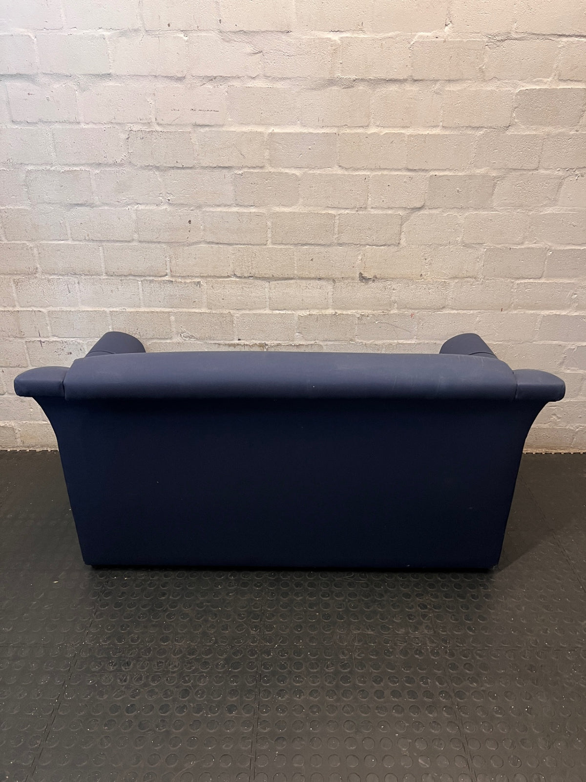 Navy Blue Fabric 2-Seater Couch with Flared Arms – condition detail