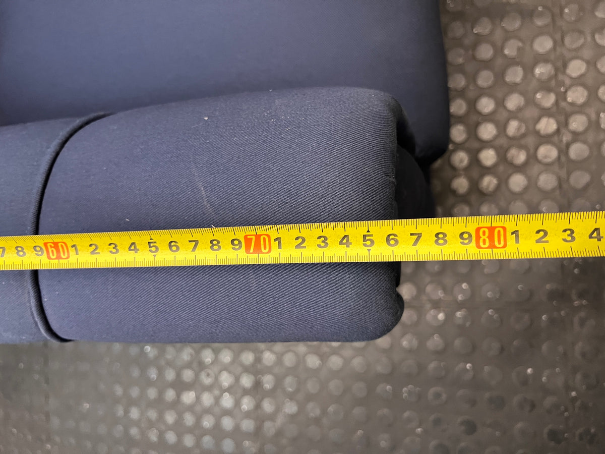 Navy Blue Fabric 2-Seater Couch with Flared Arms – depth measurement