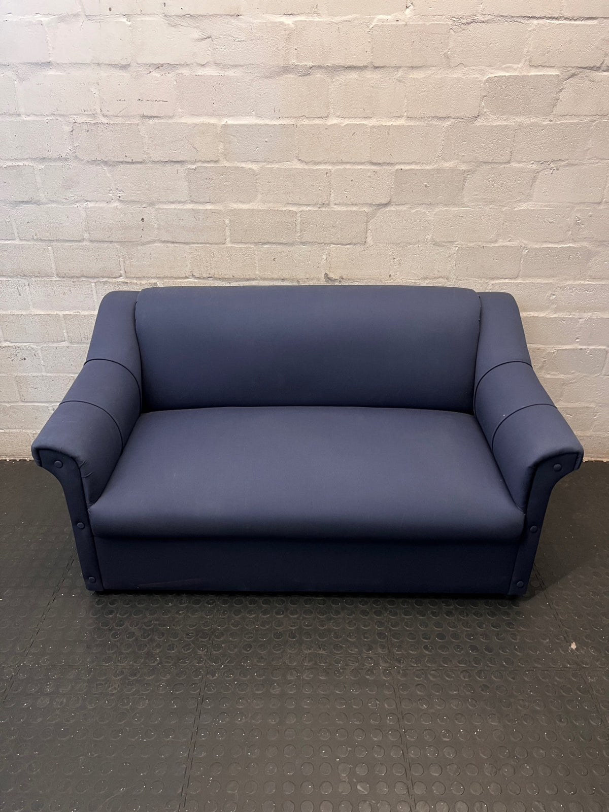 Navy Blue Fabric 2-Seater Couch with Flared Arms – main front view