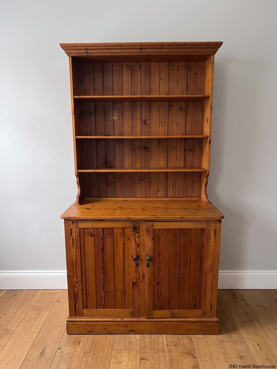 Tall Pine Welsh Dresser with Open Shelving – styled product image