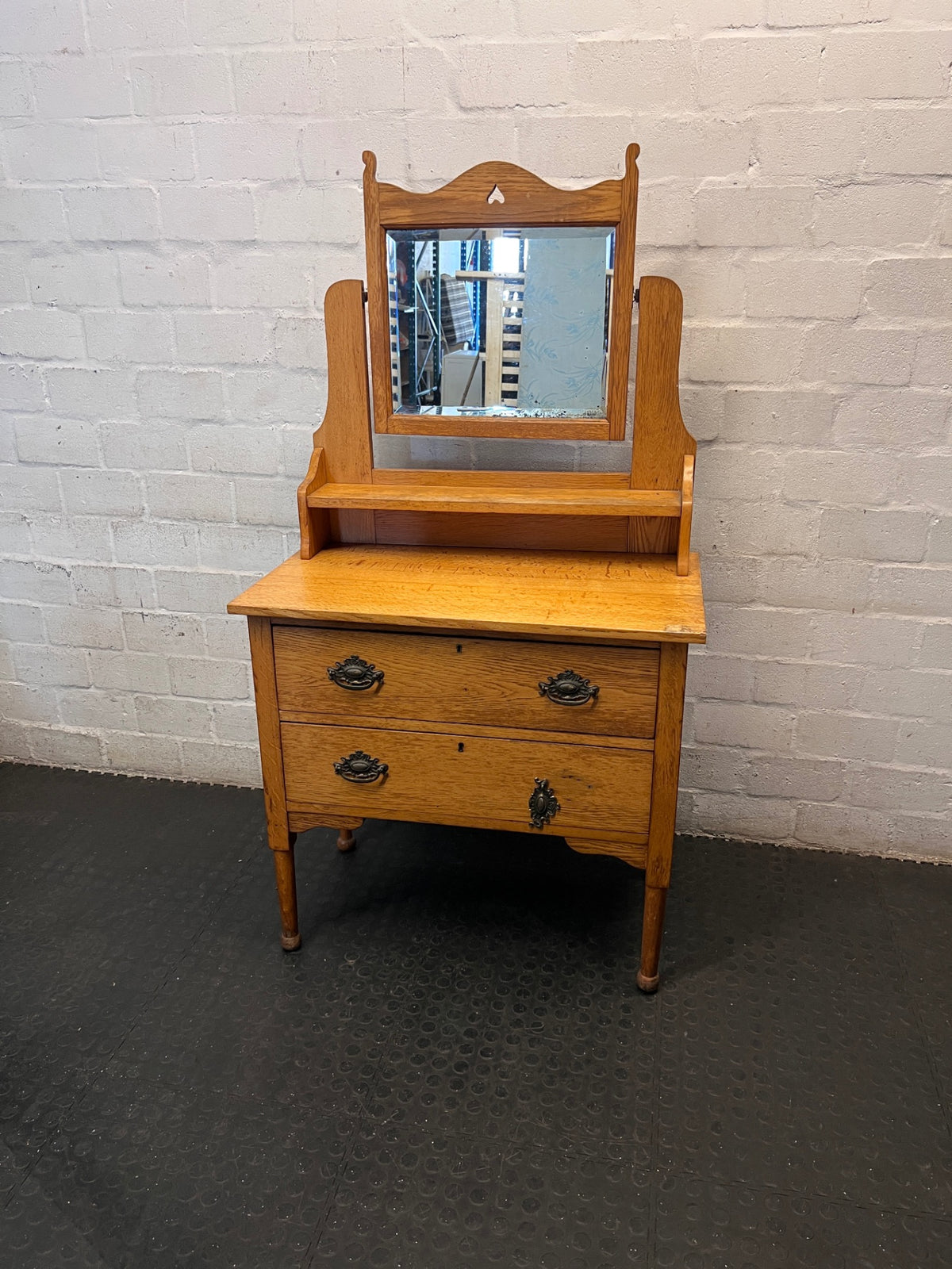 Oak Dressing Table with Tilt Mirror and Two Drawers – main front view