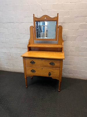 Oak Dressing Table with Tilt Mirror and Two Drawers – main front view