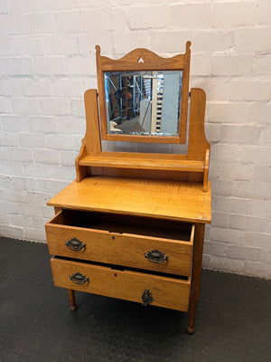 Oak Dressing Table with Tilt Mirror and Two Drawers – side view