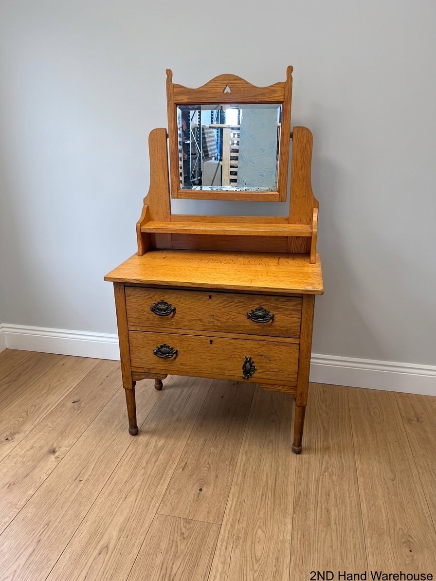 Oak Dressing Table with Tilt Mirror and Two Drawers – styled product image