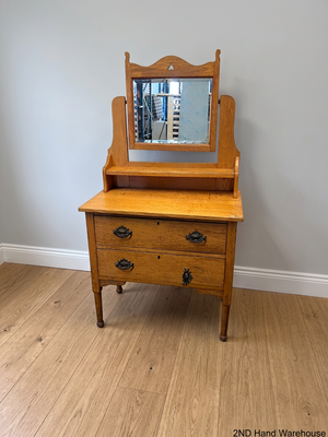 Oak Dressing Table with Tilt Mirror and Two Drawers – styled product image