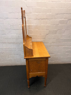 Oak Dressing Table with Tilt Mirror and Two Drawers – top view