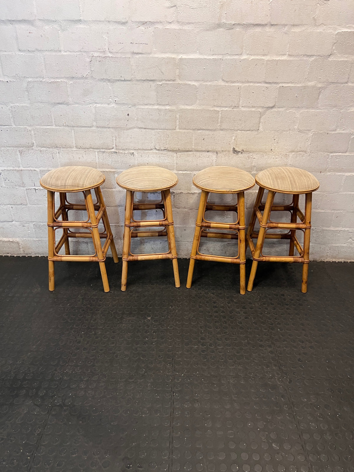Cane Bar Stool with Padded Fabric Seat – condition detail
