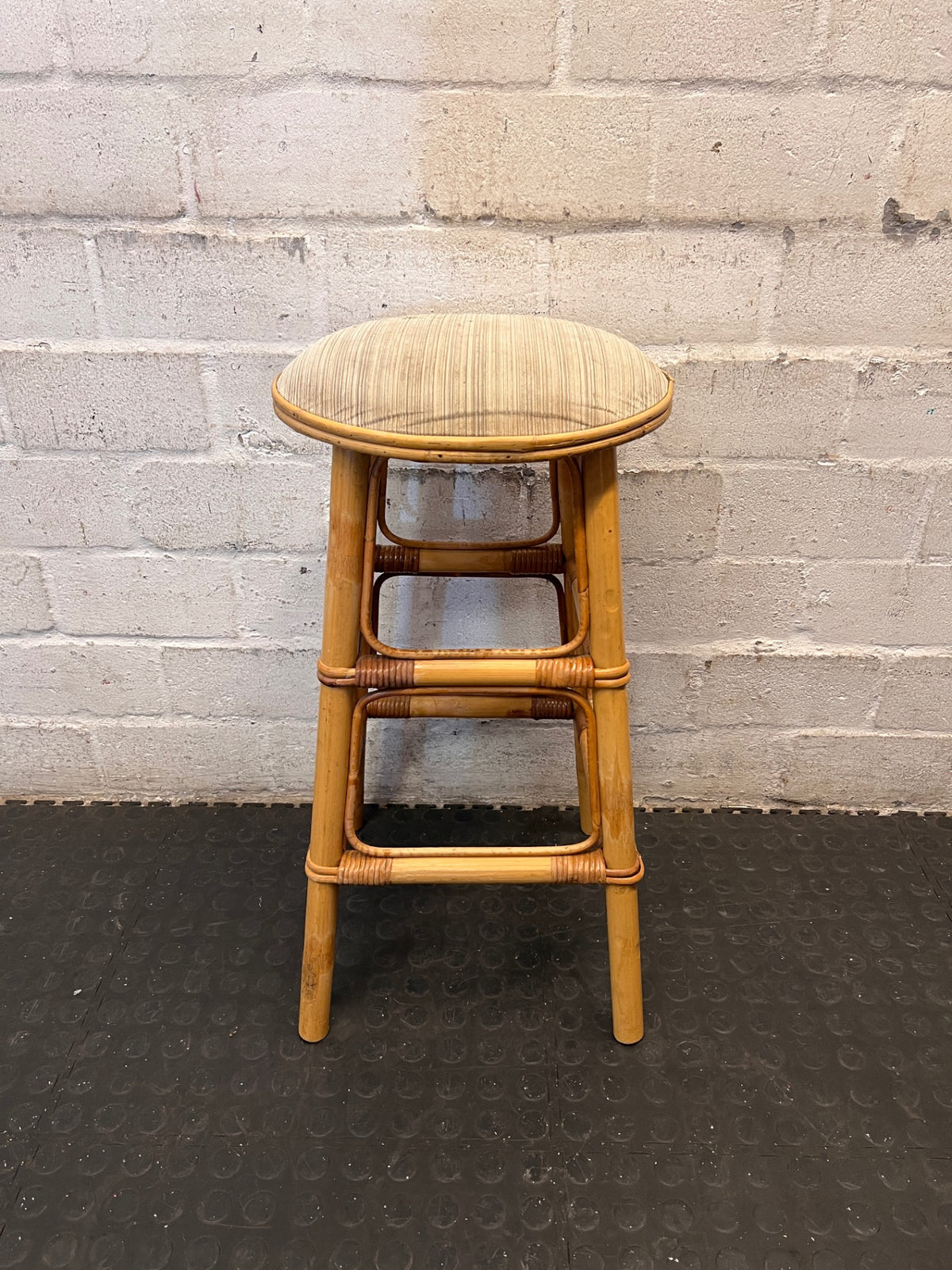 Cane Bar Stool with Padded Fabric Seat – main front view