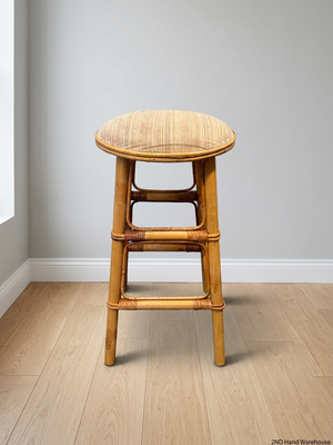 Cane Bar Stool with Padded Fabric Seat – styled product image