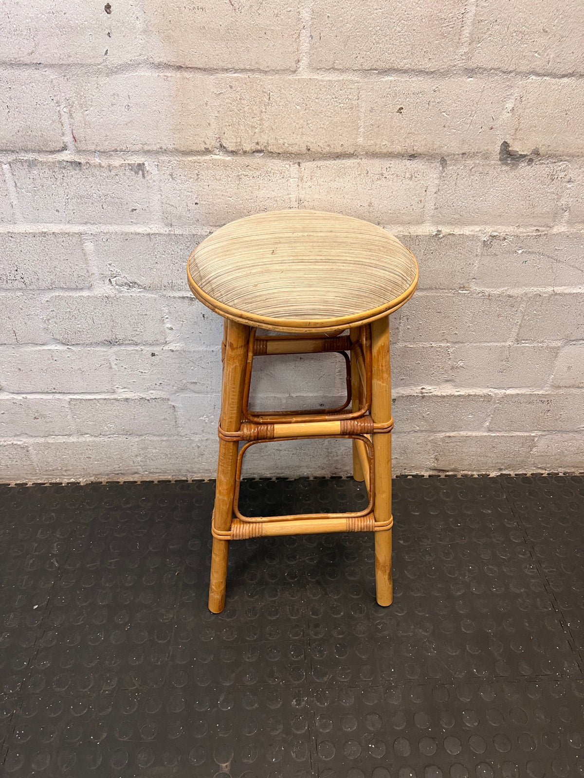 Cane Bar Stool with Padded Fabric Seat – top view