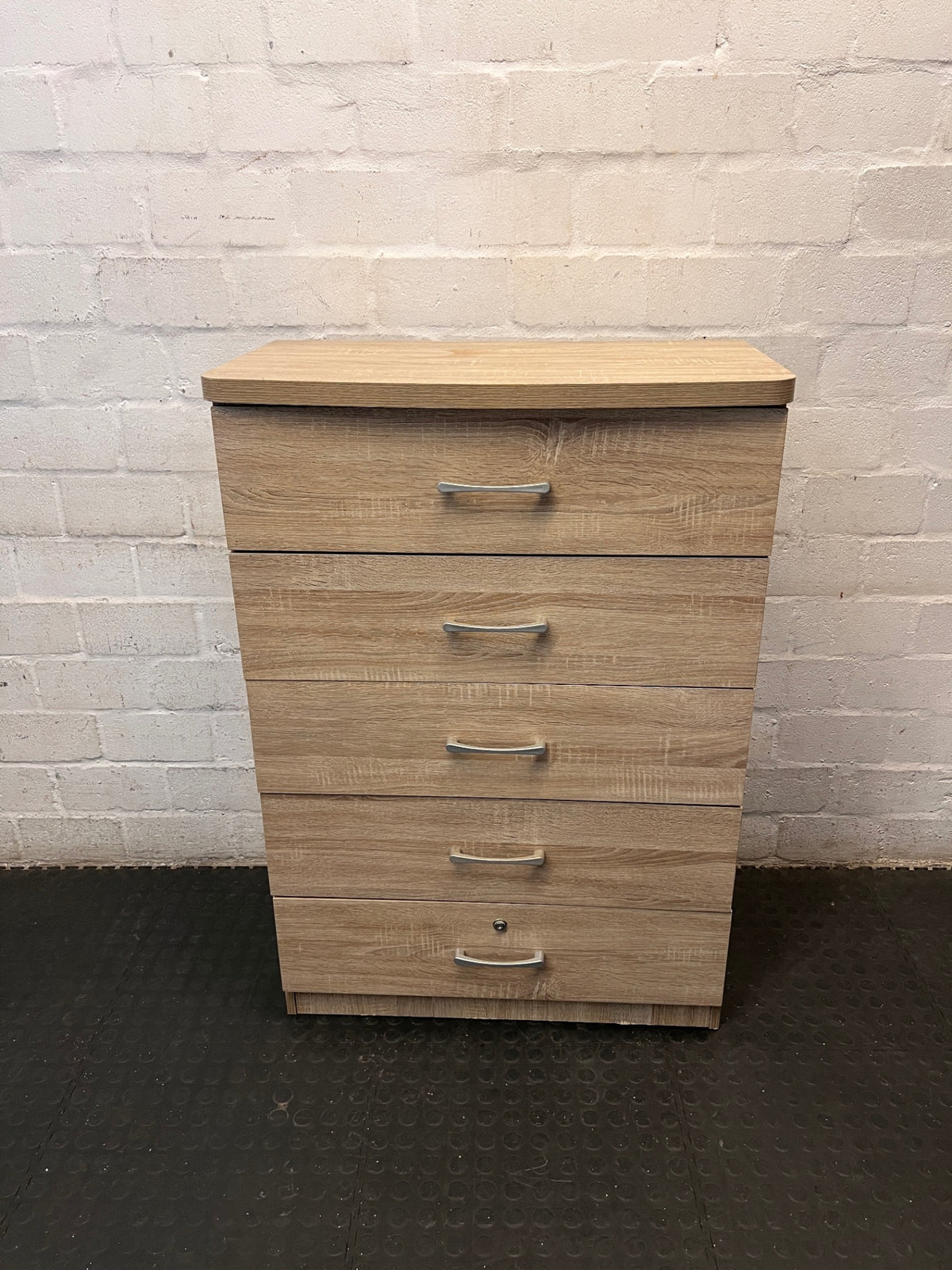 Light Oak-Style 5-Drawer Chest with Lock – main front view