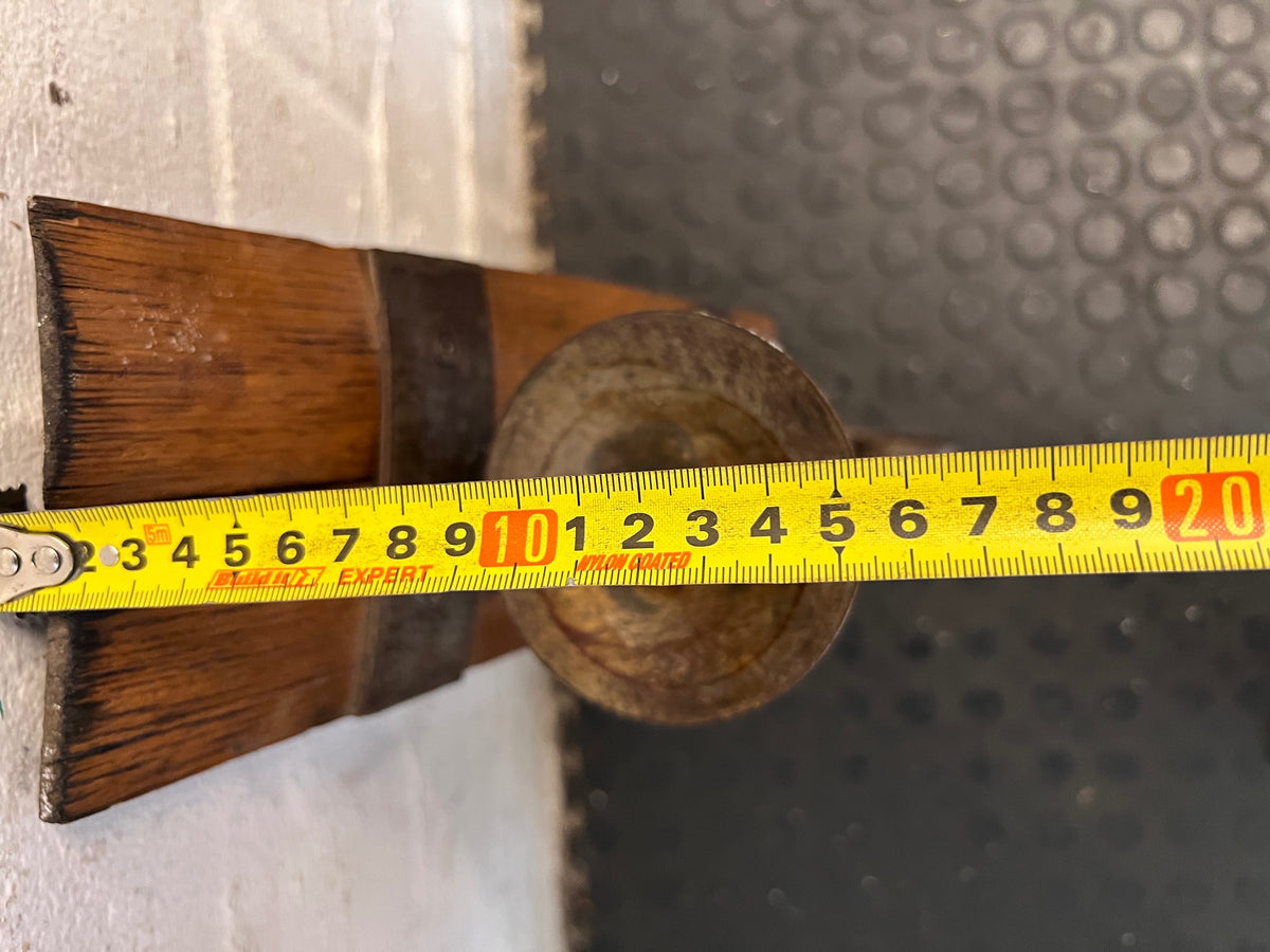 Rustic Wine Barrel Stave Candle Holder – depth measurement