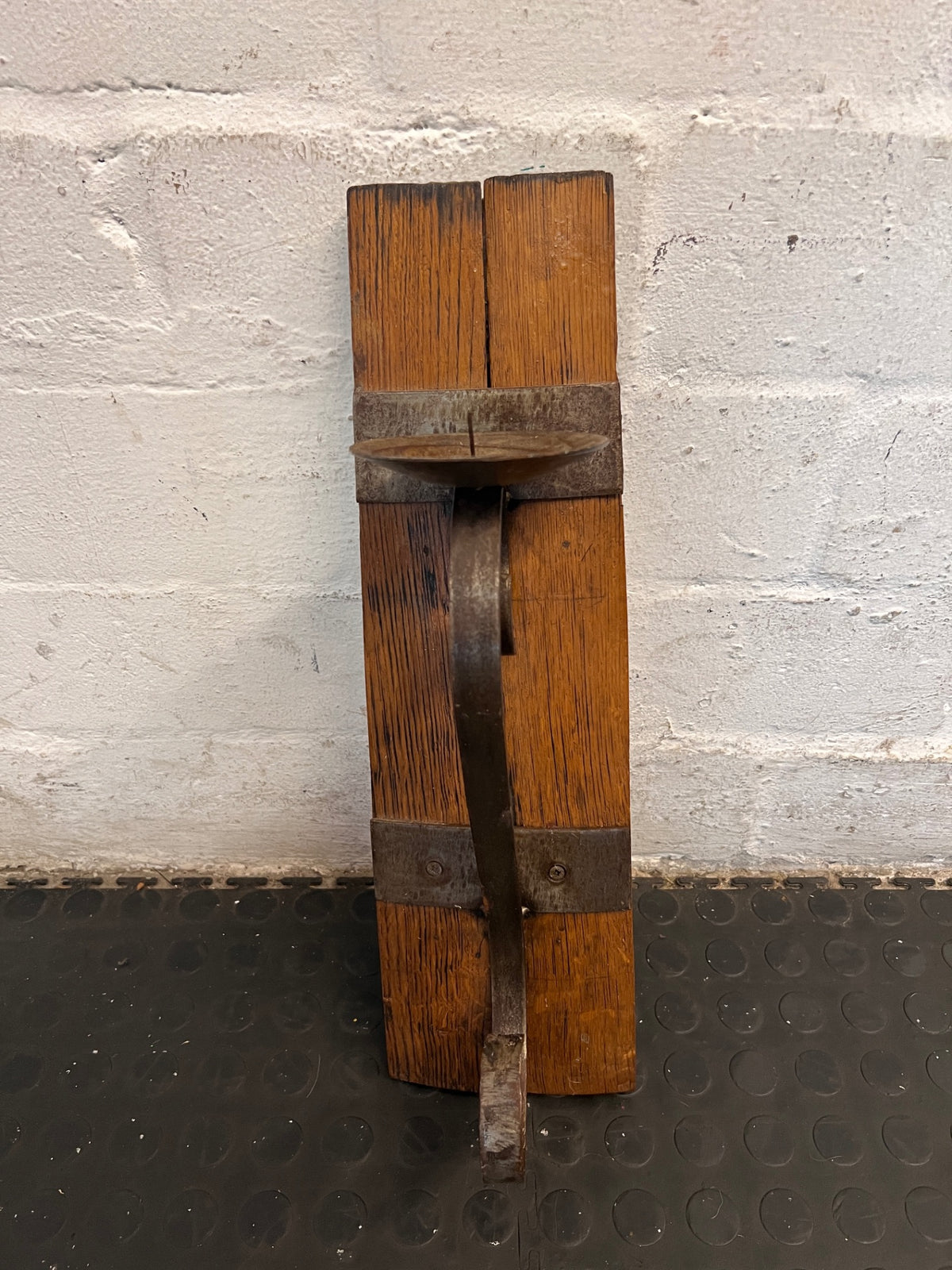 Rustic Wine Barrel Stave Candle Holder – main front view