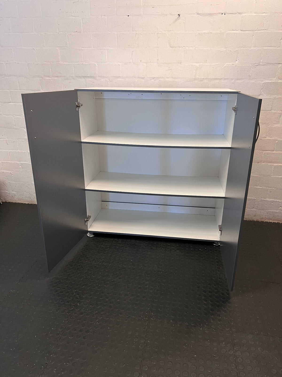 Modern Grey and White Two-Door Office Cupboard – side view