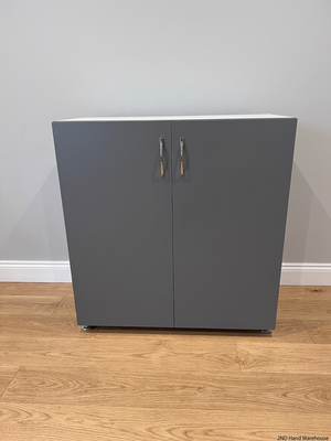 Modern Grey and White Two-Door Office Cupboard – styled product image