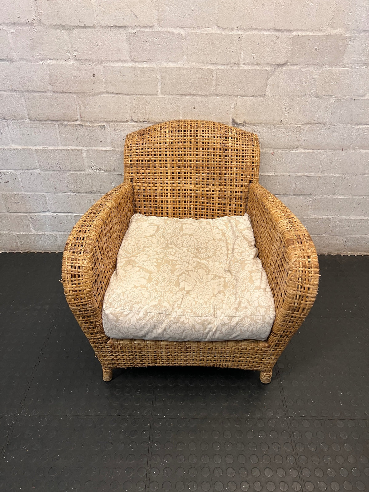 Wicker Armchair with Patterned Cushion – top view