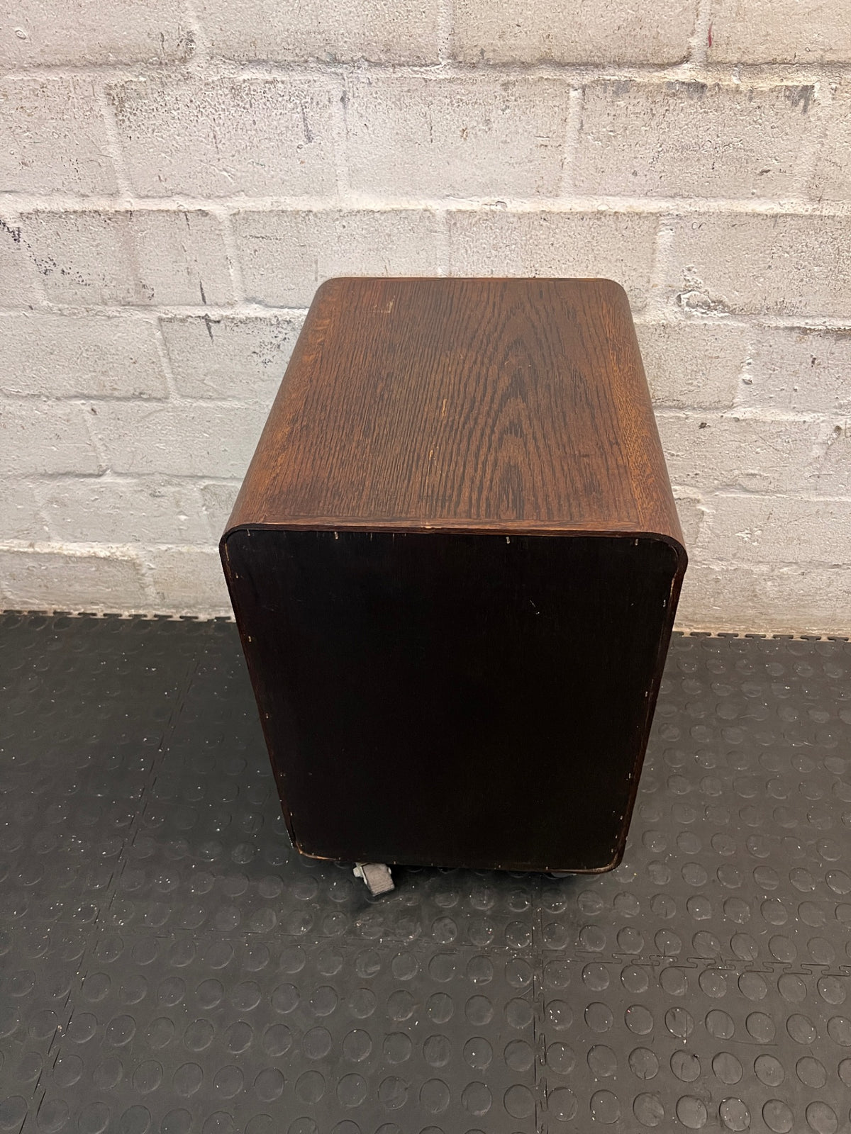 Modern Two-Tone Mobile Pedestal with Wood Finish – back view