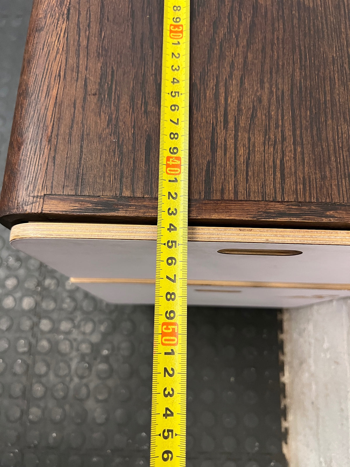 Modern Two-Tone Mobile Pedestal with Wood Finish – depth measurement