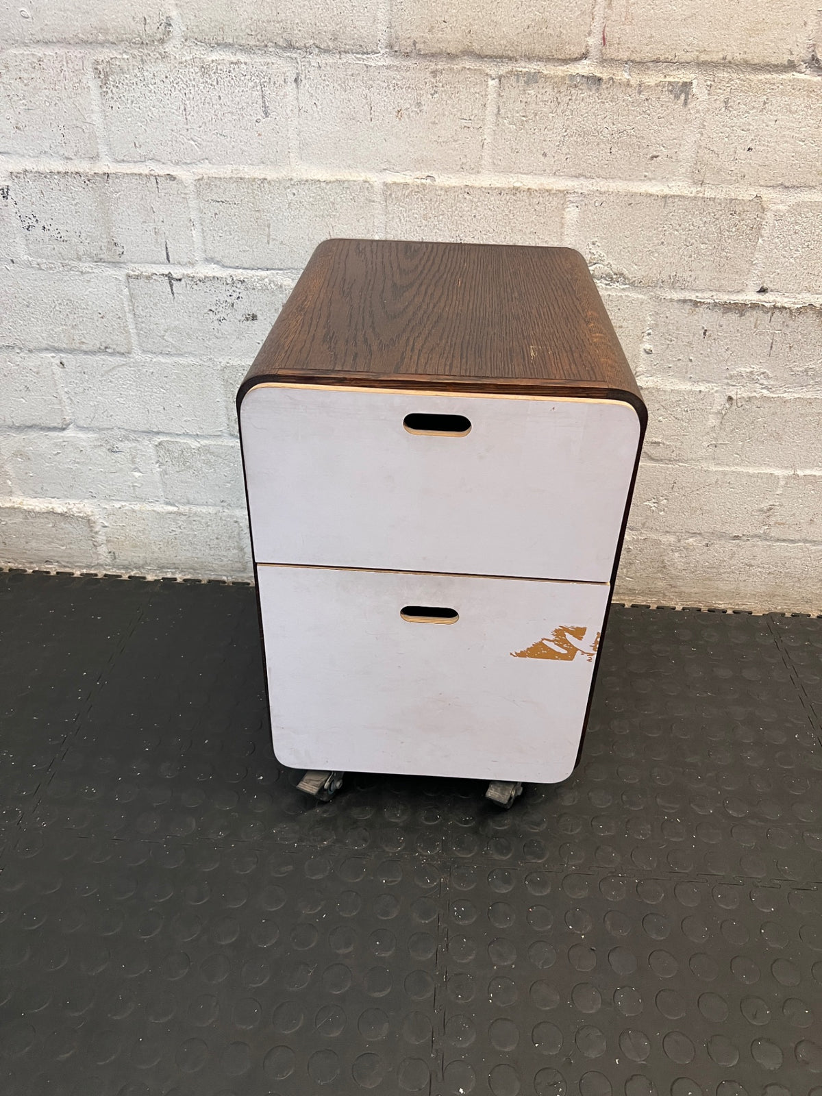 Modern Two-Tone Mobile Pedestal with Wood Finish – main front view