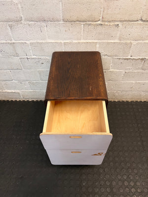 Modern Two-Tone Mobile Pedestal with Wood Finish – side view