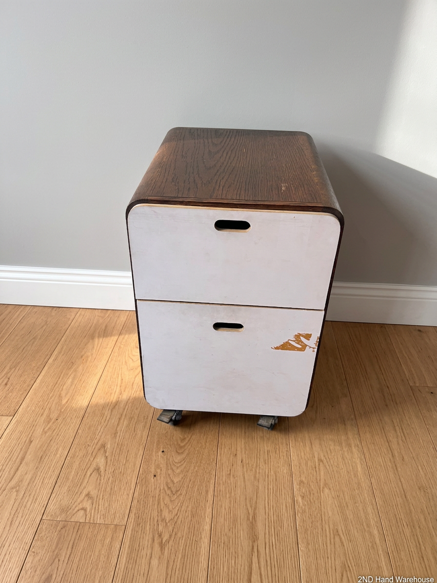 Modern Two-Tone Mobile Pedestal with Wood Finish – styled product image