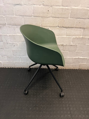 Modern Green Moulded Office Chair with Castors – back view