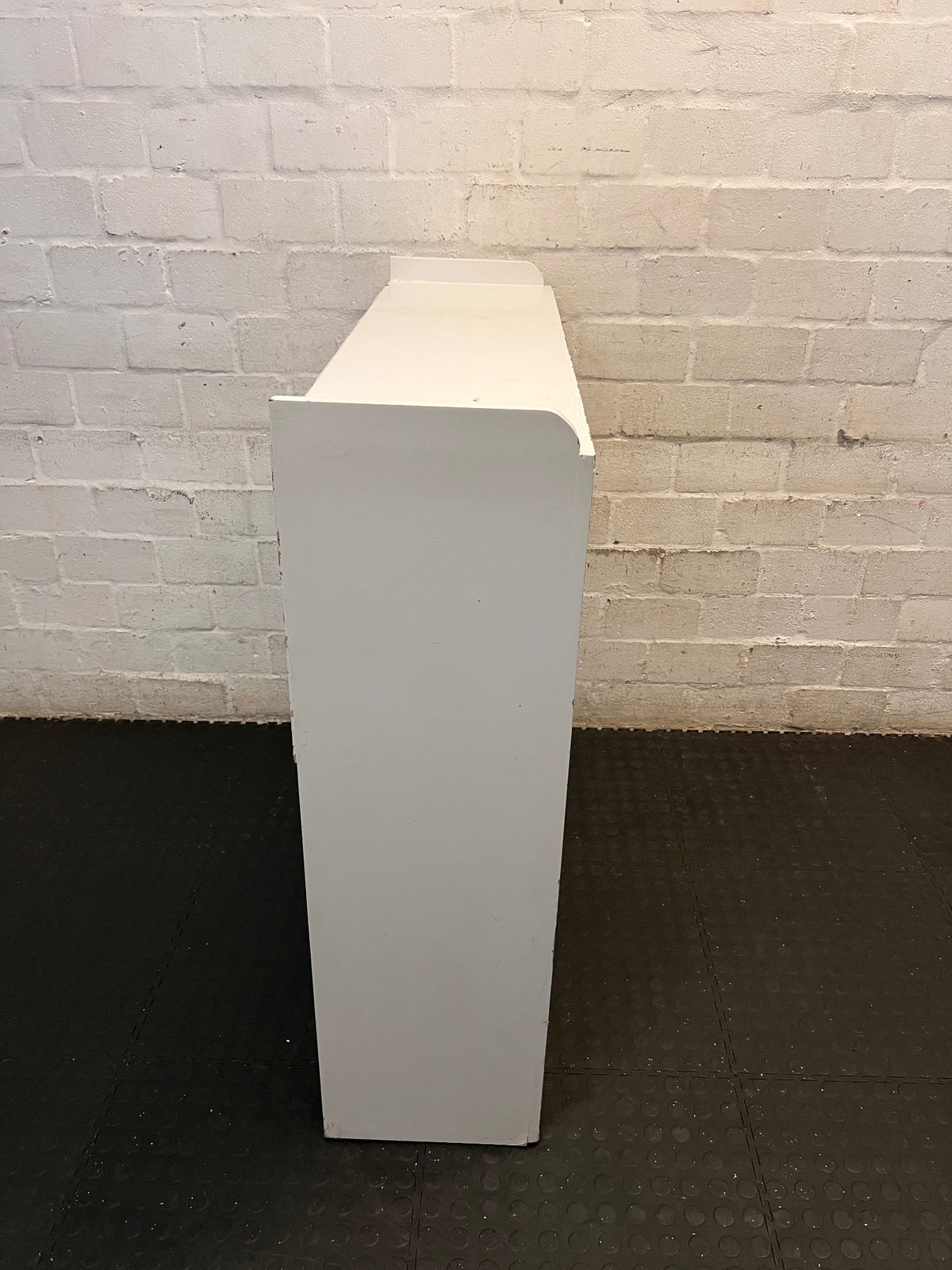 White Wooden Single Headboard with Shelving – back view