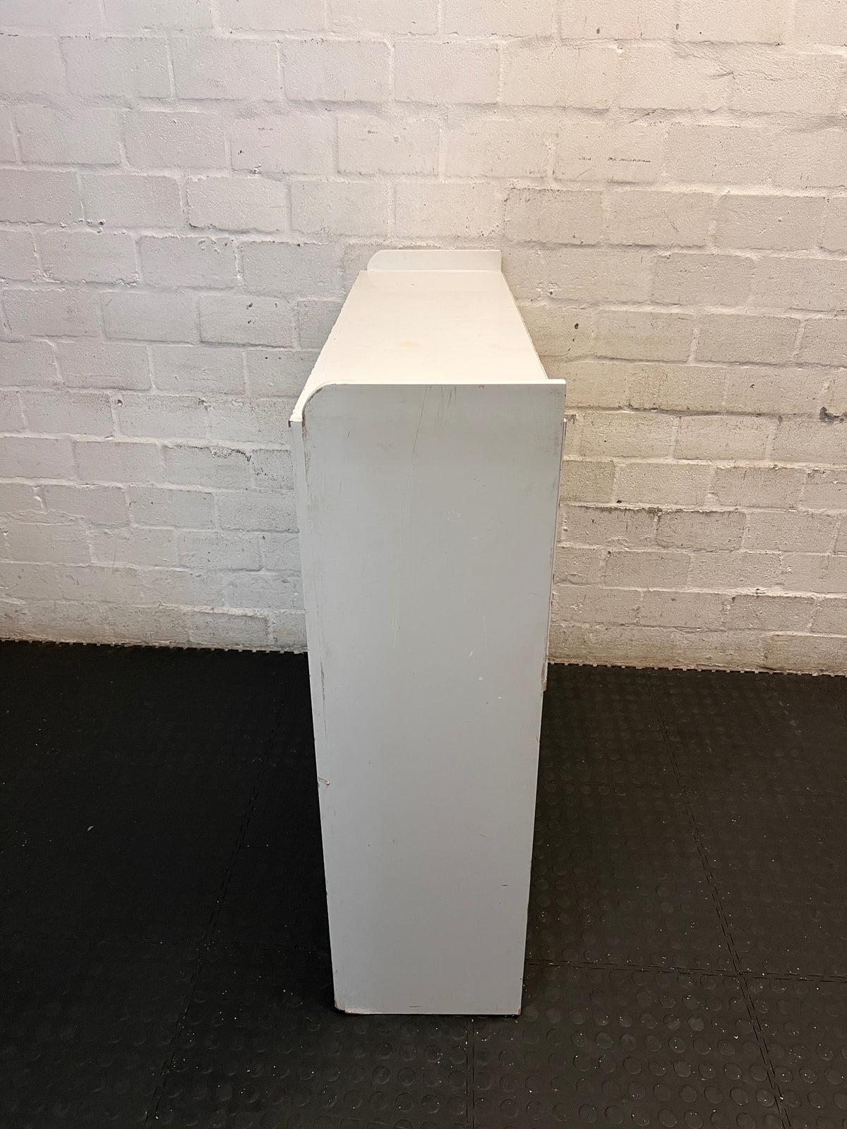 White Wooden Single Headboard with Shelving – side view