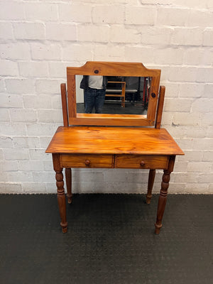 Oak Finish Wooden Dressing Table with Mirror – main front view
