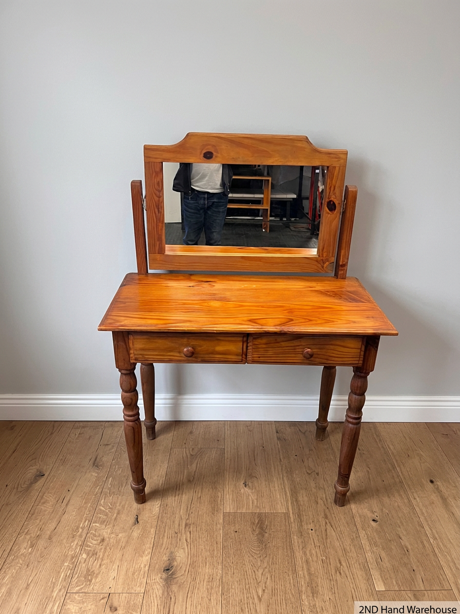 Oak Finish Wooden Dressing Table with Mirror – styled product image
