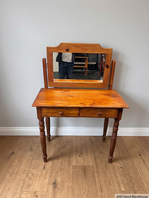 Oak Finish Wooden Dressing Table with Mirror – styled product image