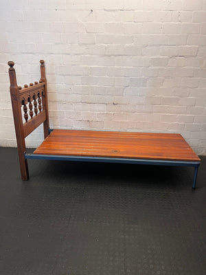 Vintage Style Single Bed Frame with Decorative Headboard – back view