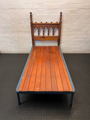 Vintage Style Single Bed Frame with Decorative Headboard – top view