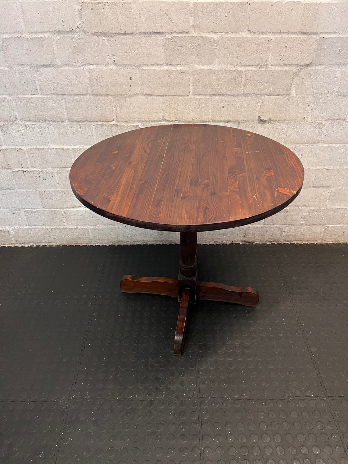 Round Wooden Pedestal Dining Table – main front view