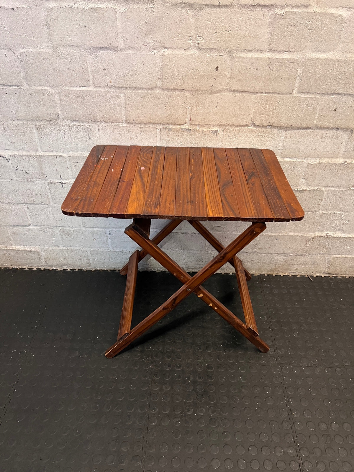 Wooden Slatted Folding Side Table – back view