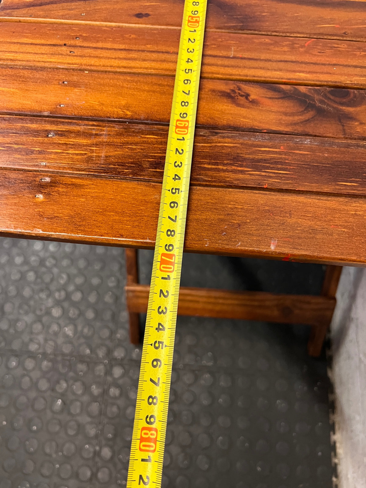 Wooden Slatted Folding Side Table – depth measurement