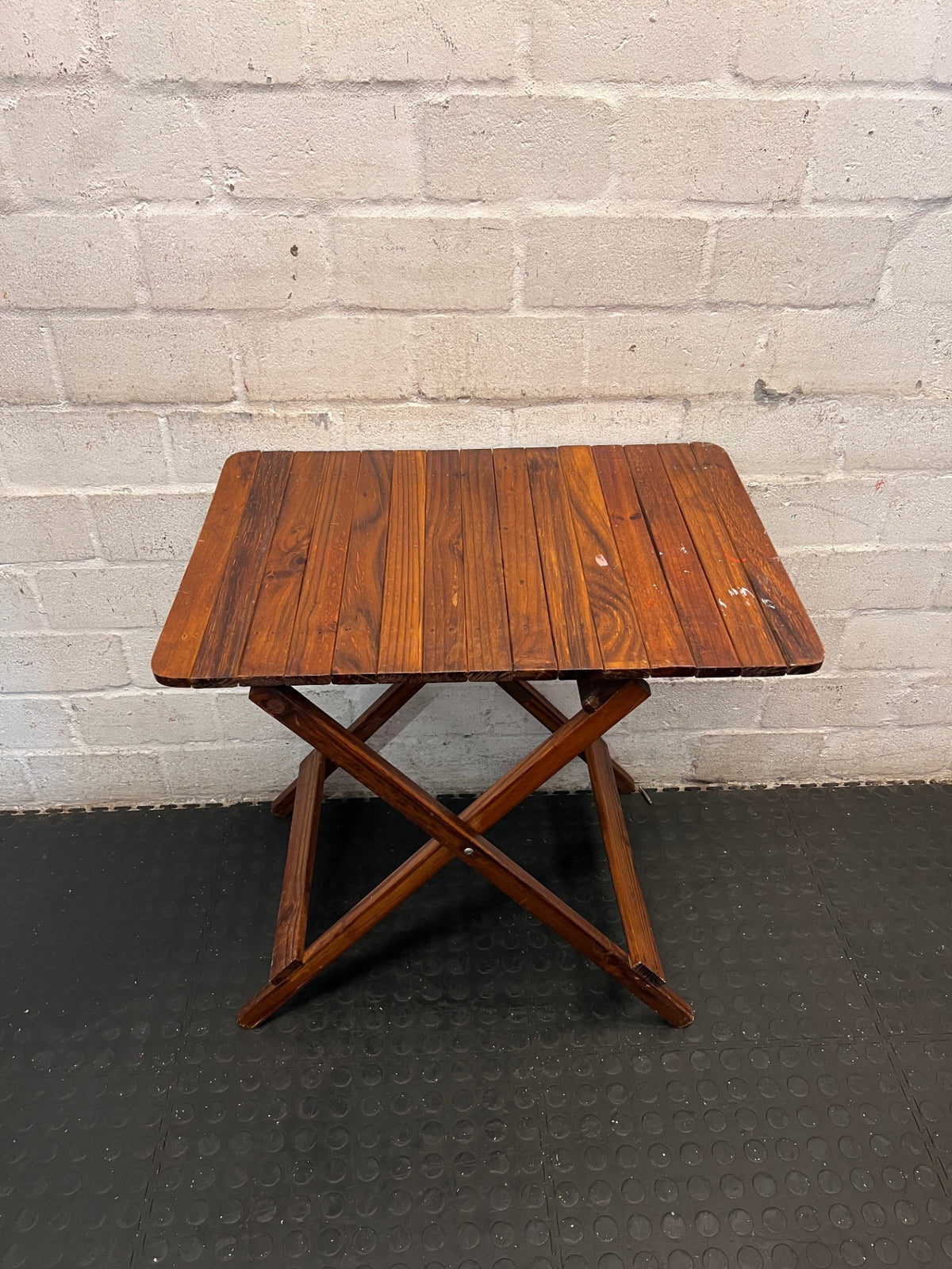 Wooden Slatted Folding Side Table – main front view