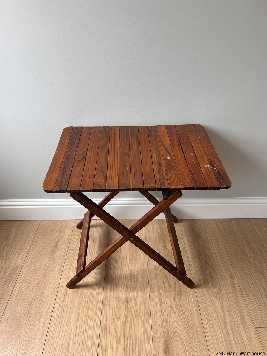 Wooden Slatted Folding Side Table – styled product image