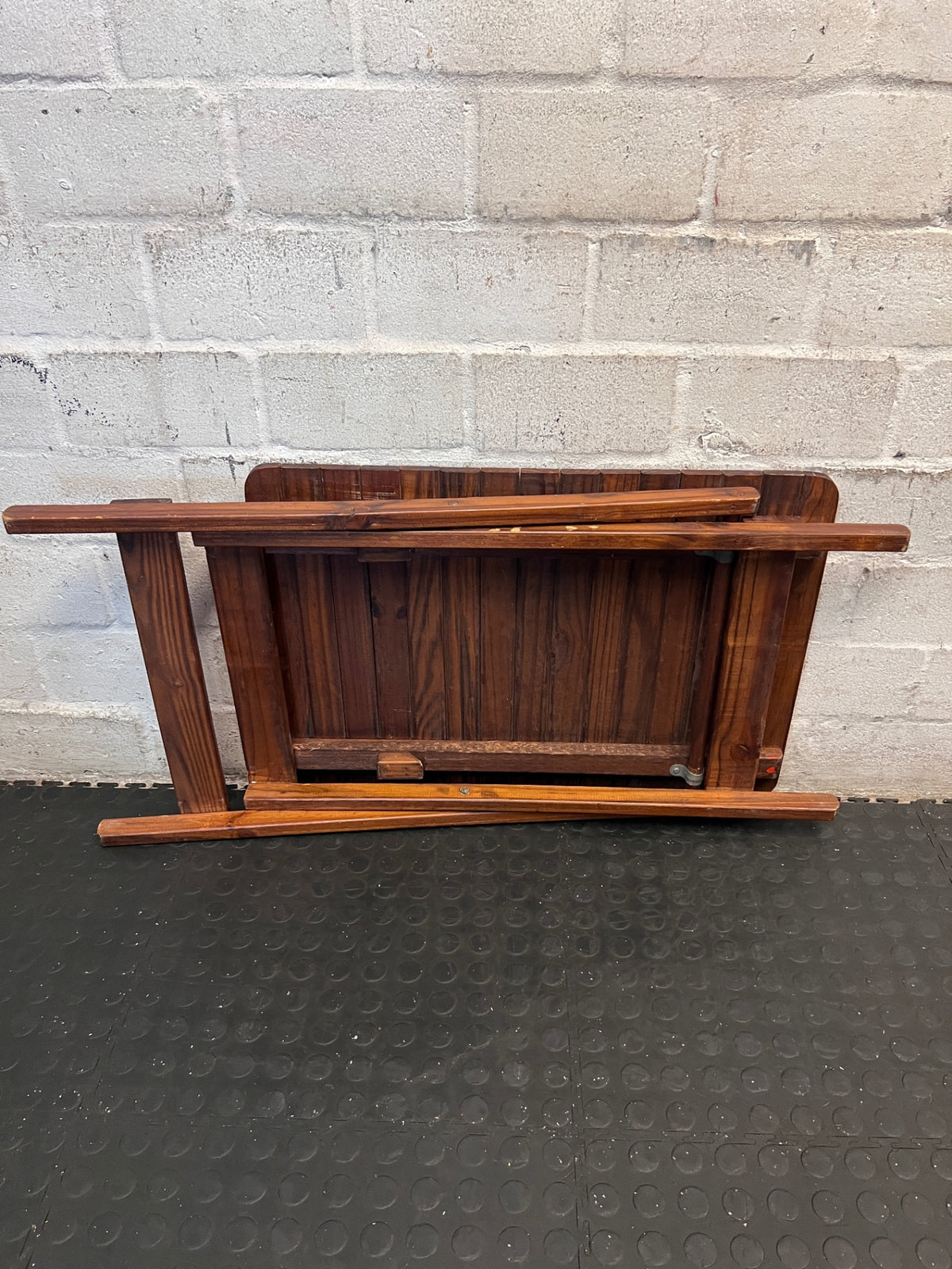 Wooden Slatted Folding Side Table – top view