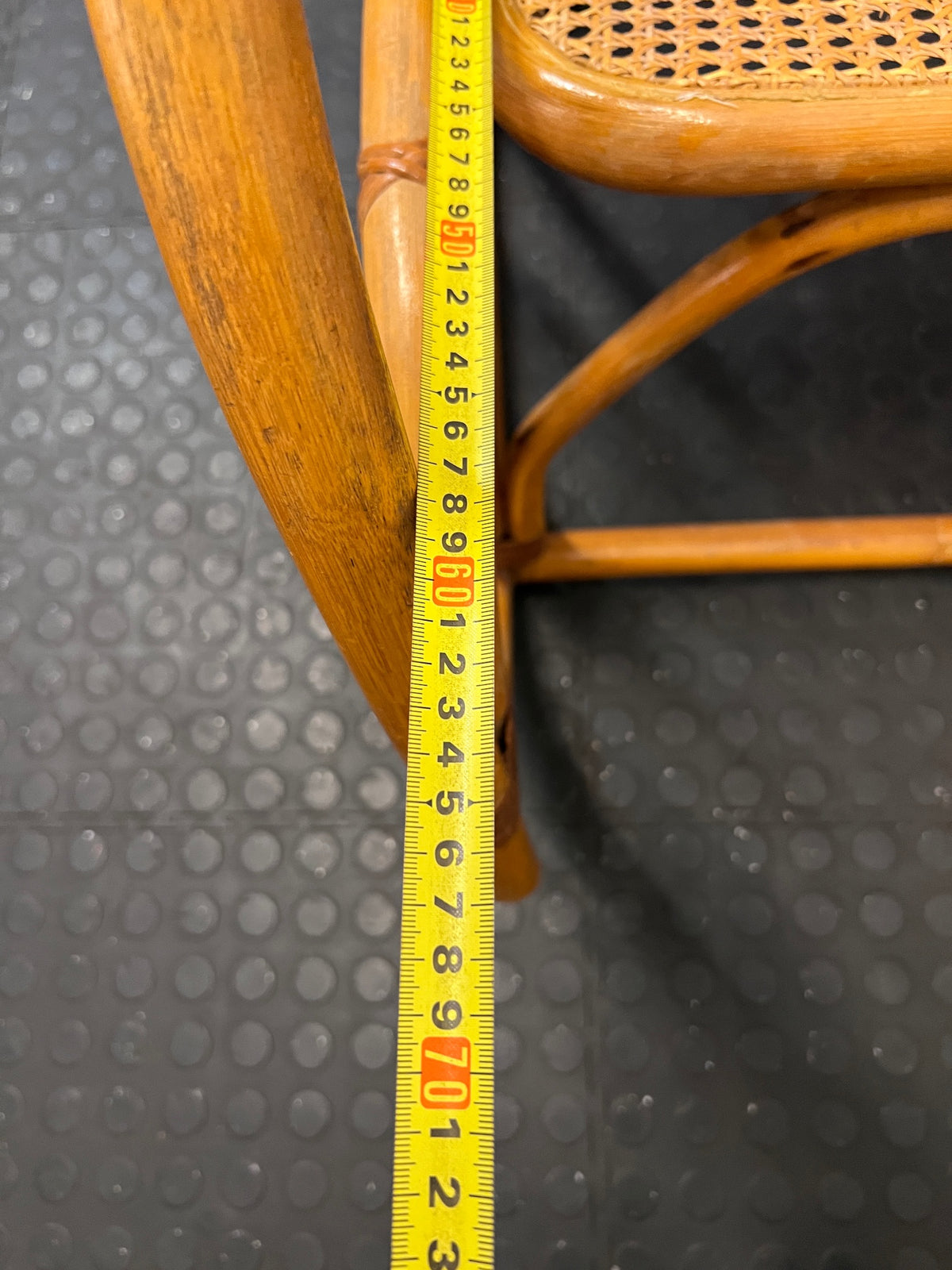 Vintage Bamboo and Cane Rocking Chair – depth measurement