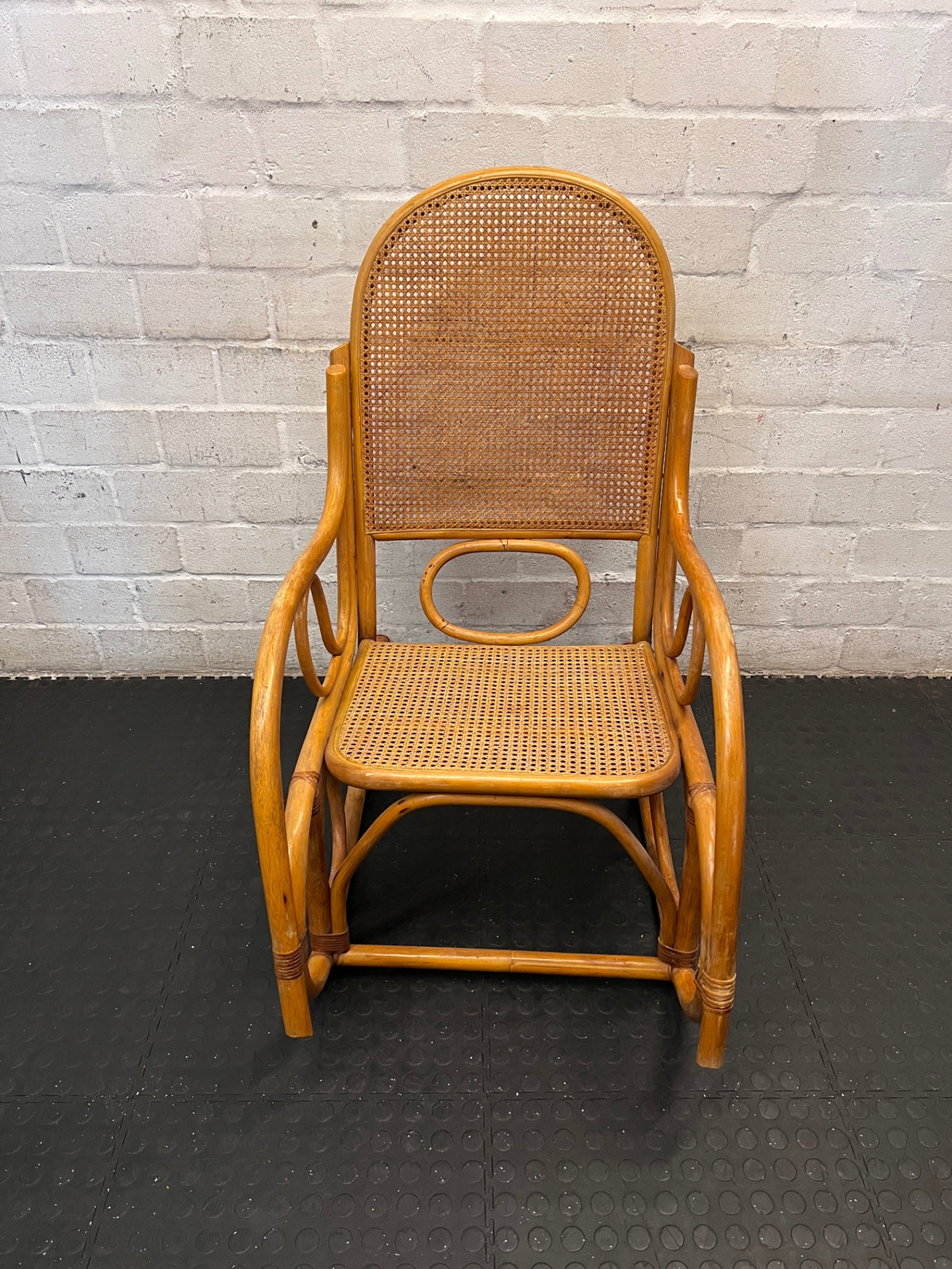 Vintage Bamboo and Cane Rocking Chair – main front view