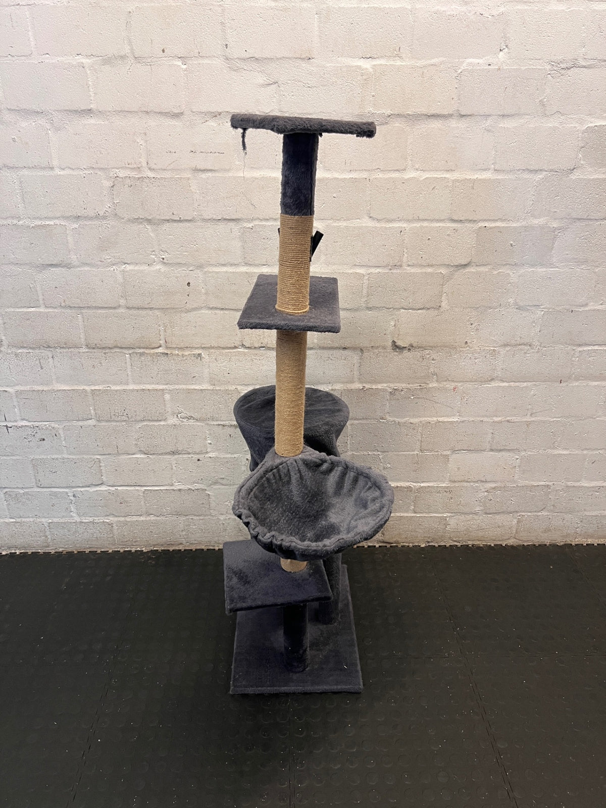 Multi-Level Plush Cat Tree with Sisal Scratching Posts – back view