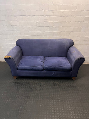 Navy Blue Fabric 2 Seater Couch with Timber Feet – main front view
