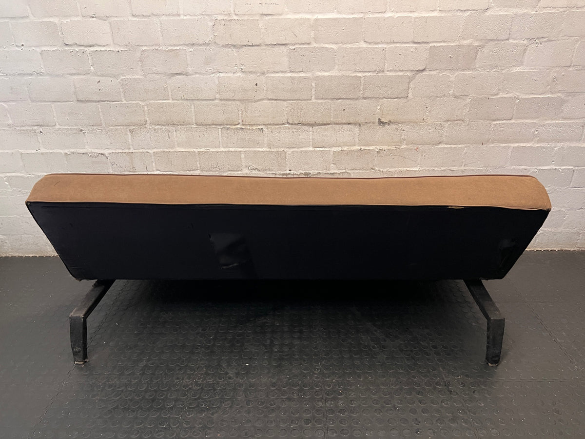 Brown Fabric Armless Sleeper Couch – back view