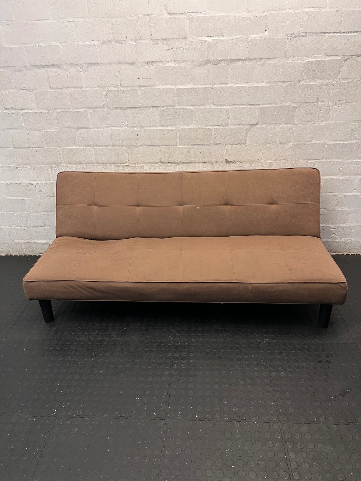 Brown Fabric Armless Sleeper Couch – main front view