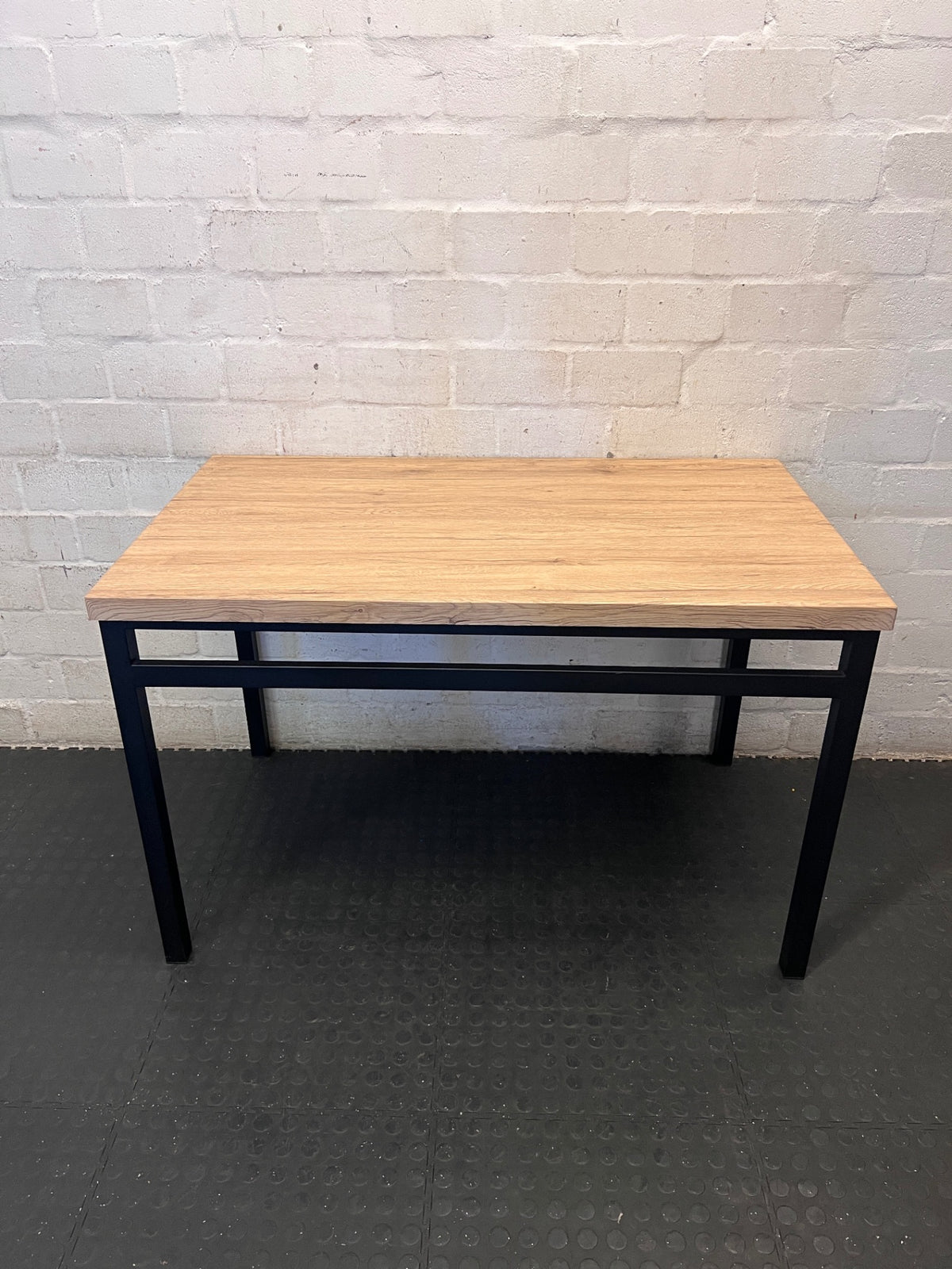 Russells Oak Finish Table with Black Metal Frame – back view