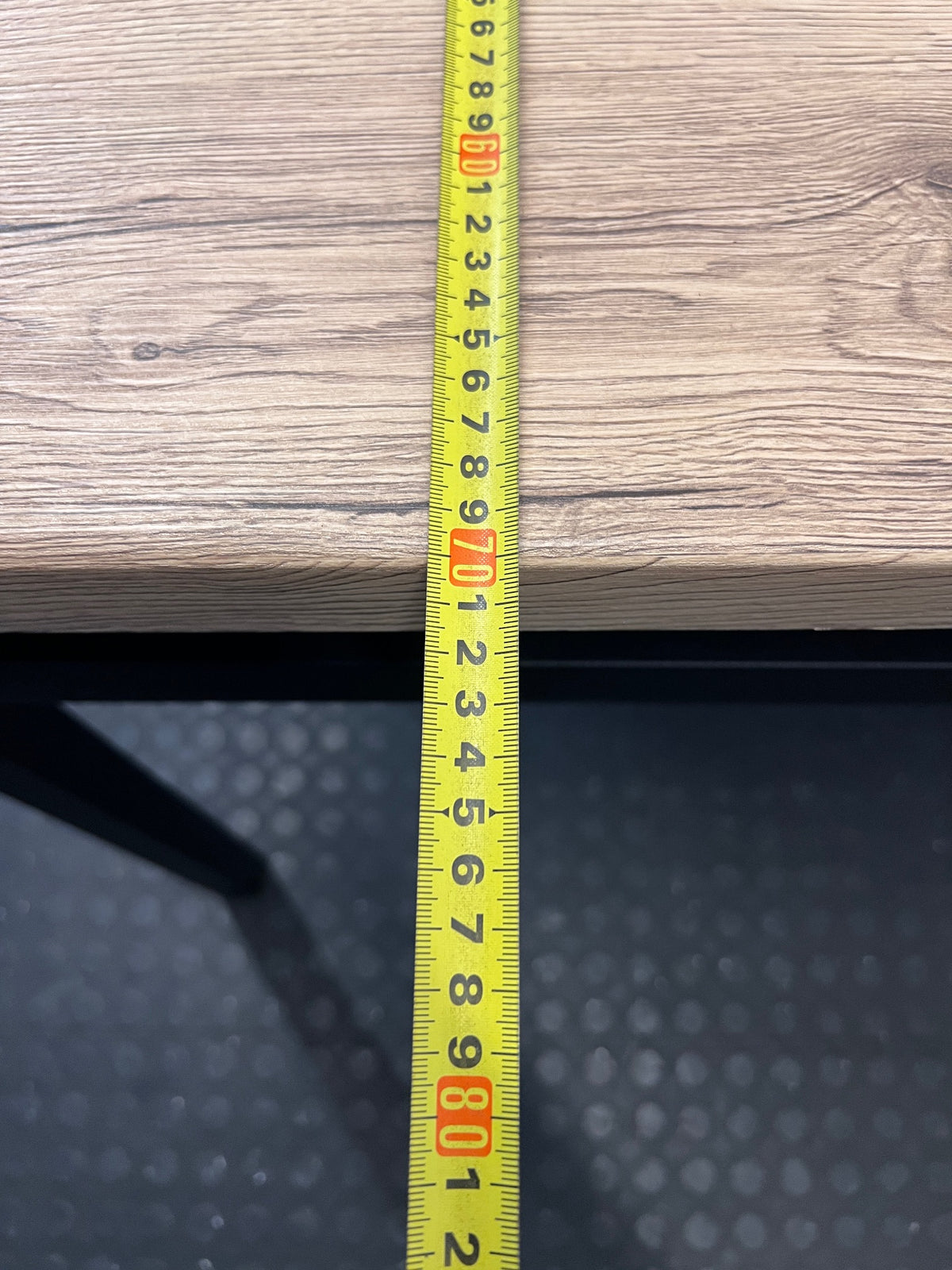 Russells Oak Finish Table with Black Metal Frame – depth measurement