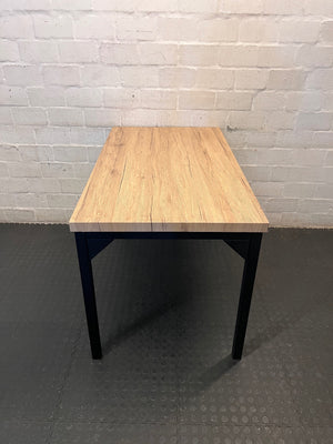 Russells Oak Finish Table with Black Metal Frame – side view